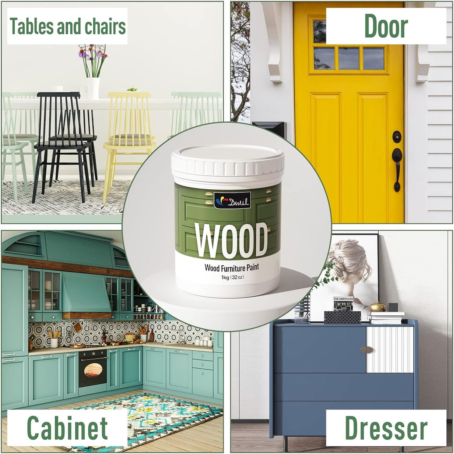 DWIL Matte Finish Furniture Paint - 32 Oz Wood Paint for Cabinets, Doors, Tables, and Dressers Refinishing - Water-Based, Non-Toxic & Odorless, Easy to Apply(White)-With Tools