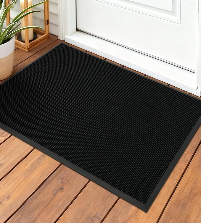 jxgzyy Heavy Duty Door Mat Outside Entrance, 2'8'' x 3'3'' Non-Slip Rubber Welcome Mat, Dirt Trapping Waterproof Front Door Rug, Anti-Fatigue Floor Mat for Entryway, Outdoor Indoor Use, Black
