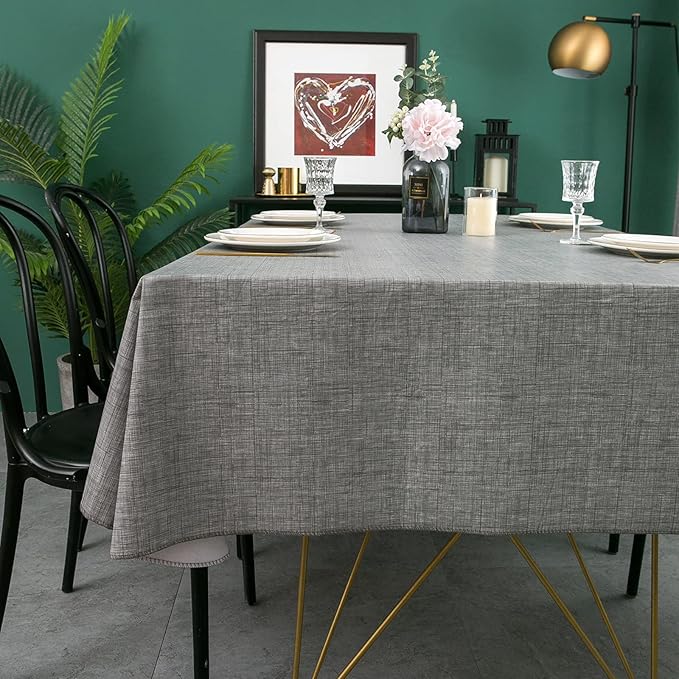 LIBERECOO Vinyl Tablecloth with Flannel Backing, Premium Gray, Waterproof, Stain-Resistant, Easy-Clean Table Cover for Dining, Kitchen, and Outdoor Use, 60" x 60" Square