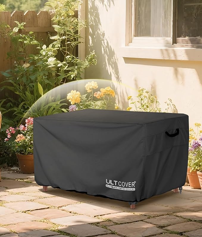 ULTCOVER Rectangular Gas Fire Pit Table Cover 48x28 inch Waterproof Heavy Duty Firepit Cover, Black