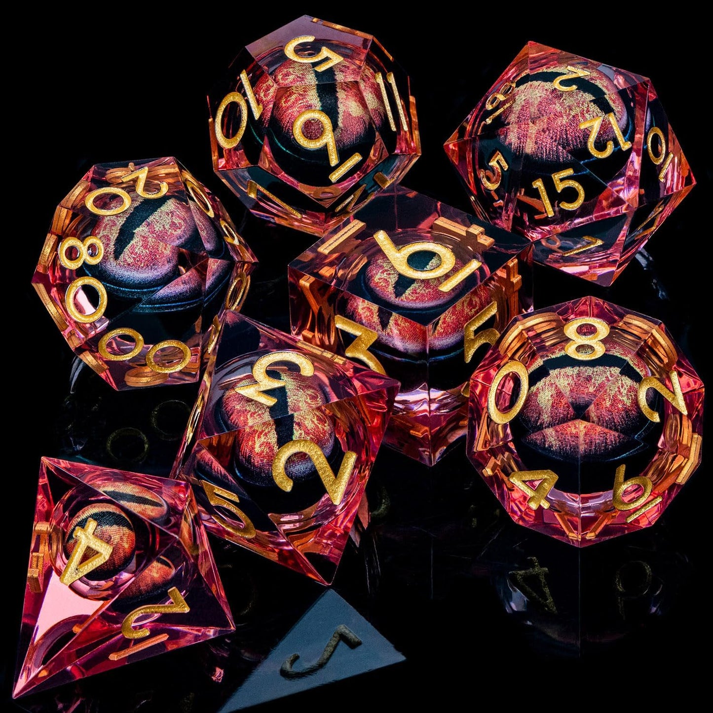 ARUOHHA DND Resin Dice Dragon Eye Dice Liquid Core Red Sharp Edged Dice Set with Gift Box, Polyhedral D and D Dice Set Role Playing Game D20 D12 D10 D8 D6 D4