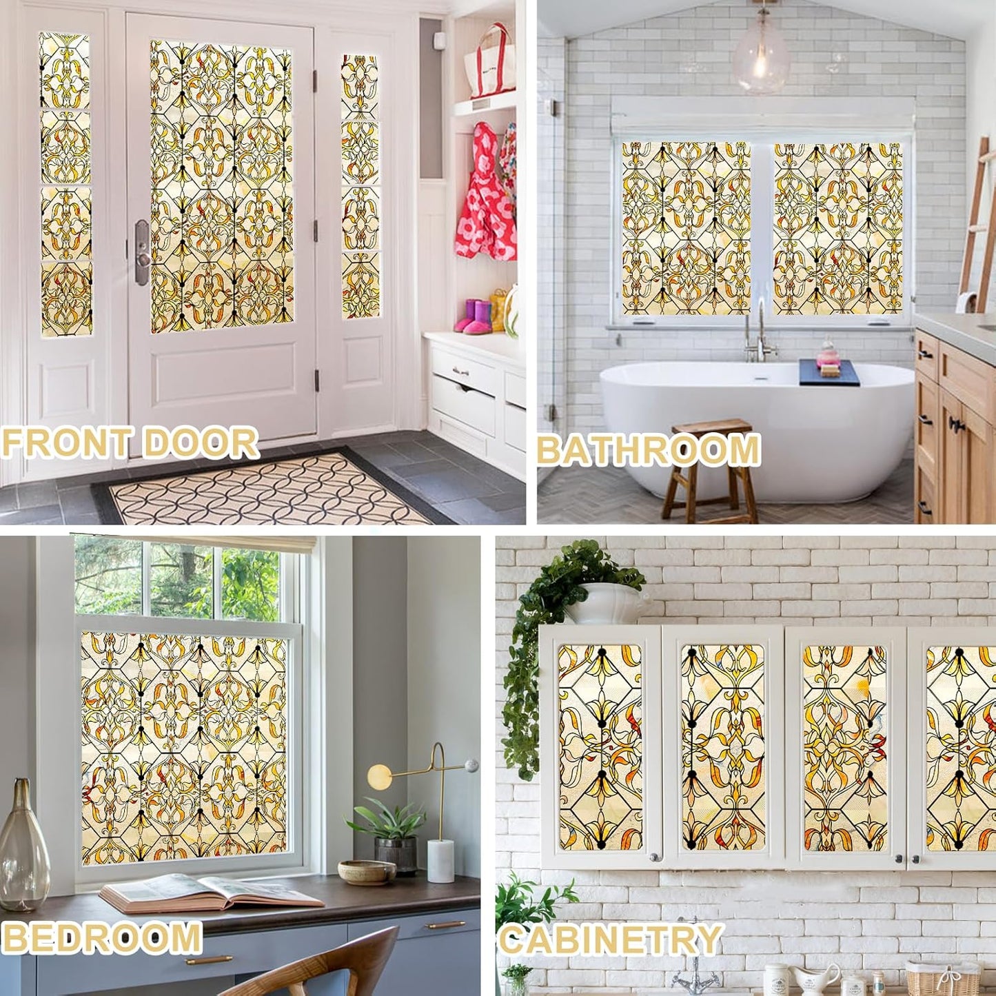 3D Stained Glass Window Privacy Film, Heat Control UV Blocking Static Cling Decorative Window Film for Bathroom,Front Door,Home Non Adhesive,GiltGaze 35.4 x 78.7 inches
