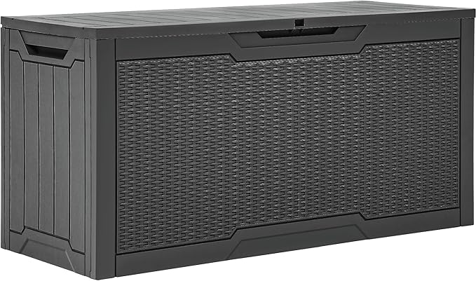 YITAHOME 80 Gallon Resin Deck Box, Weather Resistant Outdoor Rattan Storage Box, Lockable Indoor Outdoor Storage for Supplies and Essentials, Dark Gray