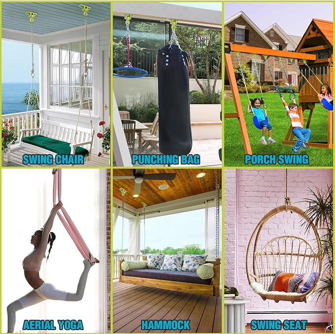 BETOOLL Swing Hangers Heavy Duty Porch Swing Hanging Kit for Ceiling Mounts Playground Tree Swing Hanger Indoor Outdoor Swingset Hardware Brackets Hooks 2400lb Yoga Hammock Accessories Yellow 2PCS