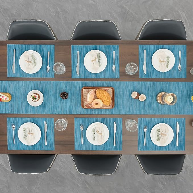 Myir JUN Table Runner, Vinyl Table Runner Indoor Arbitrarily Cropped Runner for Table Heatproof for Home Party (Blue, 12 x 94 inch)