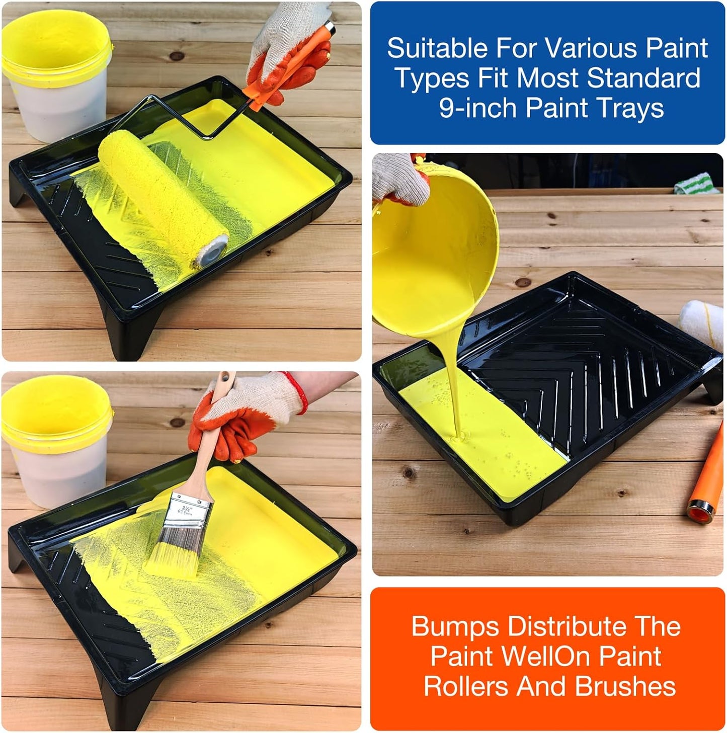 Great Andrew 4 Pack Paint Tray Liners 9 Inch, 2 PC Sturdy Plastic Tray with 2 PCS Disposable Paint Tray Liners, Paint Roller Trays, Paint Pan Liners for DIY Painting Projects, Walls, Furniture