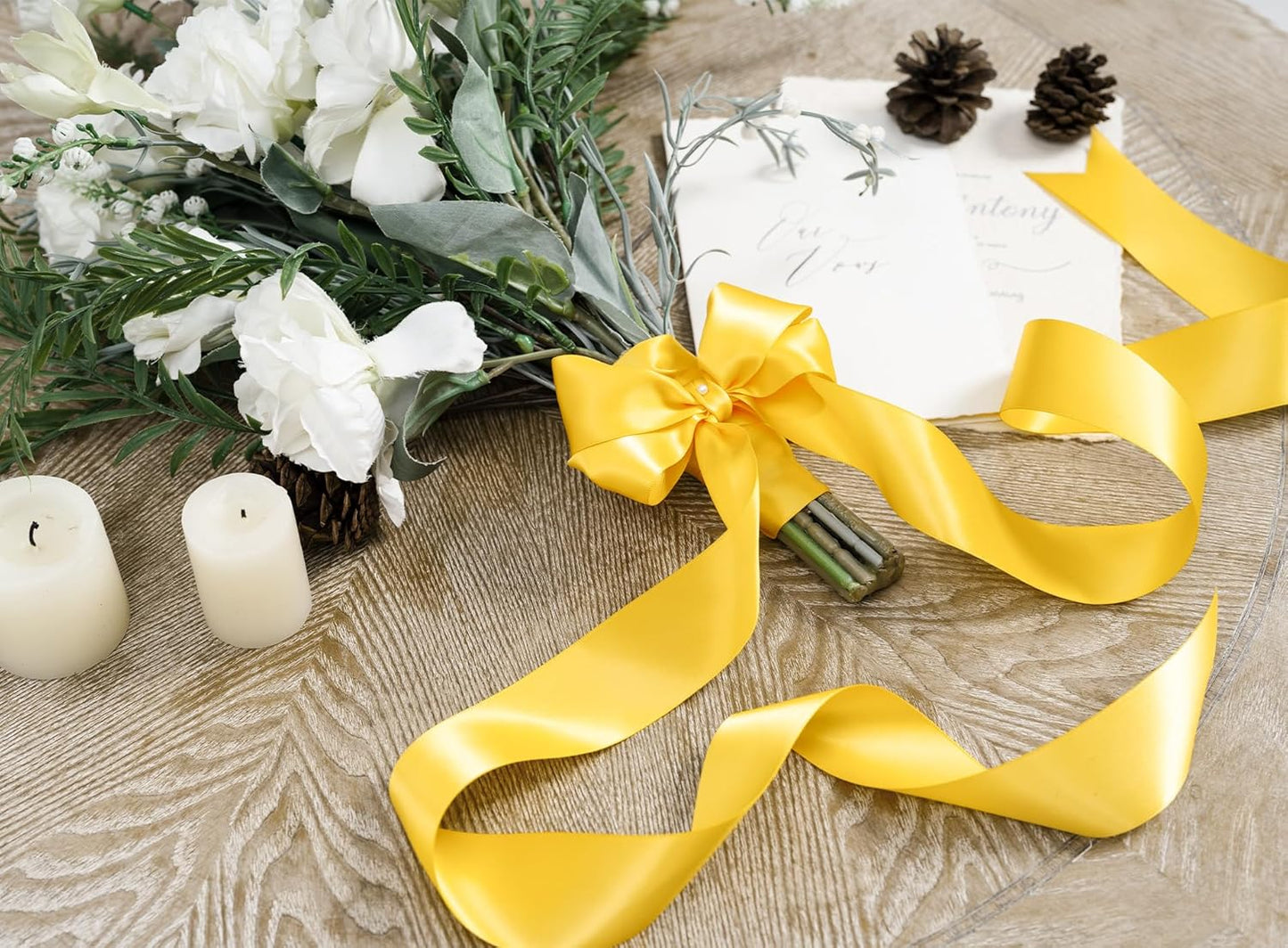 Yellow Ribbon 1-1/2 Inch x 50 Yards Double-Faced Satin Ribbons for Crafts Gift Wrapping Flower Bouquet Wedding Paper Holiday Decorating