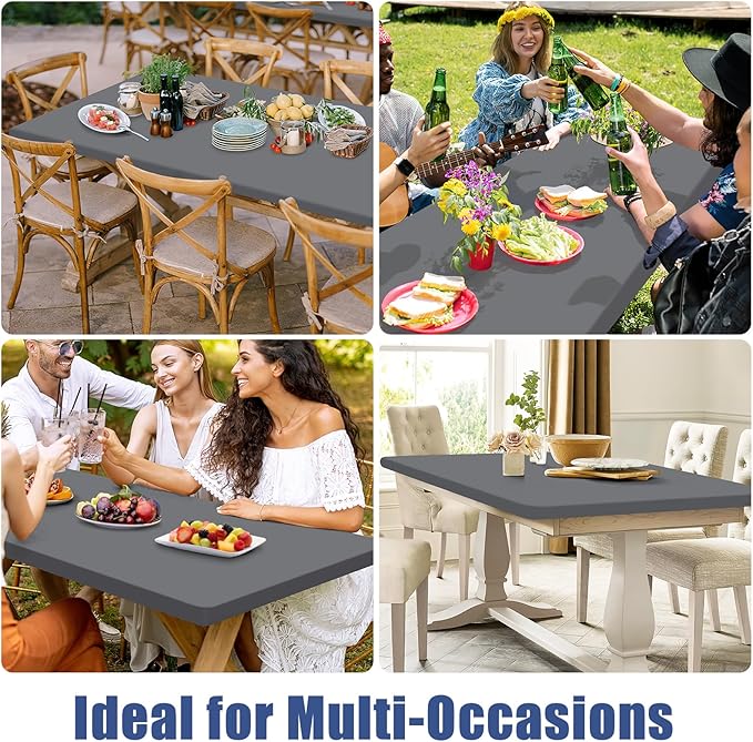 Spandex 6 Foot Rectangle Table Cloth 6 Pack, Elastic Fitted Tablecloths for Picnic, Stretch Washable Patio Table Cover for Outdoor, Camping, Banquet and Parties (Grey, 30"x72")
