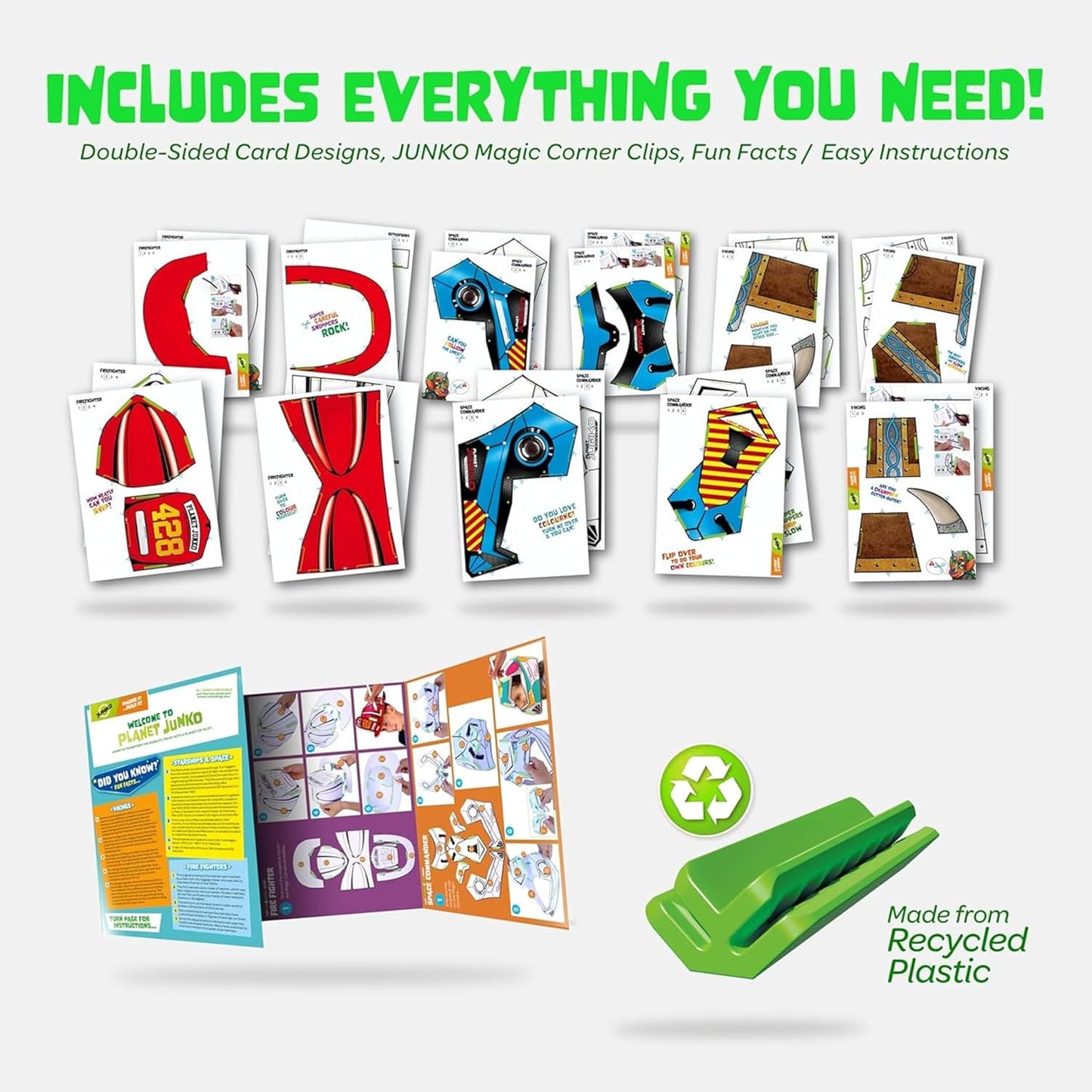 JUNKO Create Your Own Firefighter, Viking, and Space Action Helmet | Build and Color DIY Paper Craft Kit for Kids | Fun Rainy Day Activity