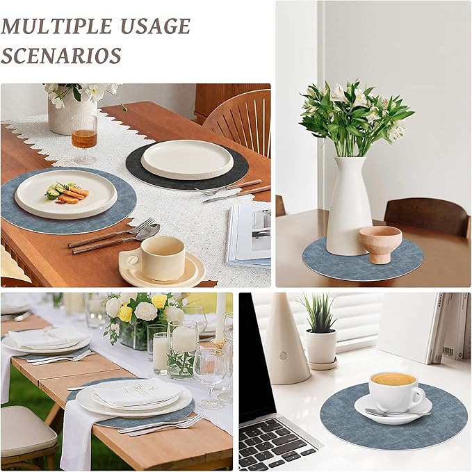 13" Round Placemats Set of 4, NCUE Dual-Sided Faux Leather Heat Resistant Table Mats, Waterproof Oilproof Washable Protective Table Placemats with Coaster, Wipeable Vinyl for Indoor & Outdoor Use