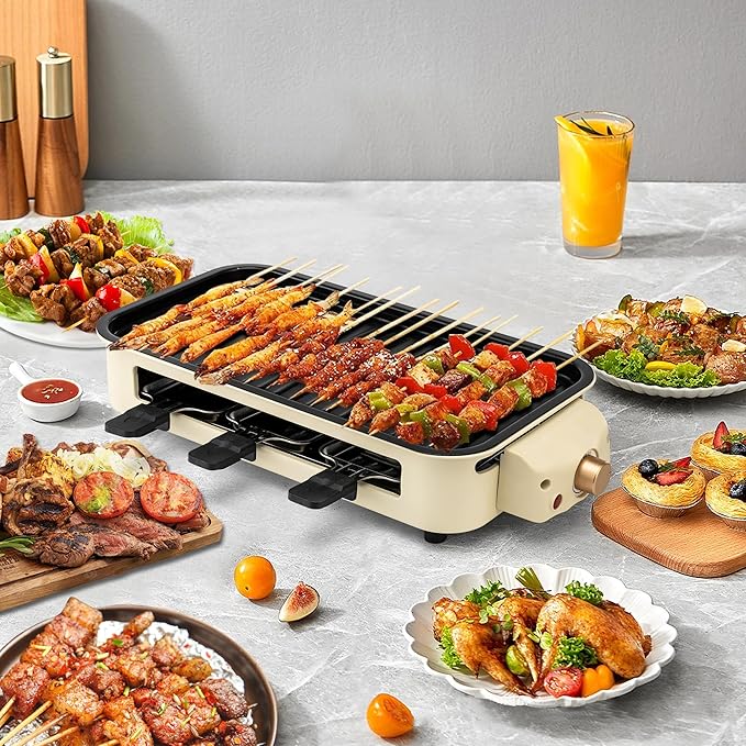 Pukomc Electric Indoor Grill,2 in 1 Indoor Grills for Kitchen with Grill Net & Non-Stick Cooking Removable Plate, Temperature Control, Dishwasher Safe, 1700W Smokeless barbecue