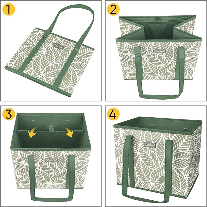 BALEINE 3Pk Reusable Grocery Bags, Foldable Shopping Bags for Groceries with Reinforced Bottom & Handles (Antique Foliage) | 3Pk, for Groceries, & Handles