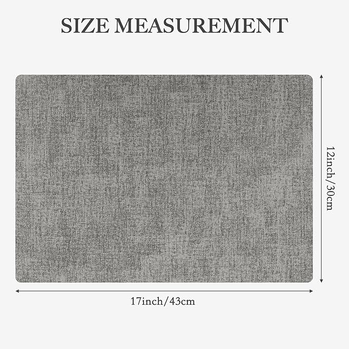 Faux Leather Heat Resistant Placemats Set of 8 – Waterproof Oilproof Wipeable Dining PU Vinyl Place Mat Easy Clean Table Mats for Kitchen/Dining/Party/Holiday, Light Grey