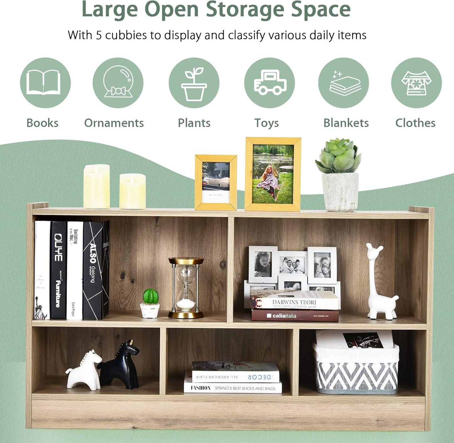 Tangkula 5 Cube Bookcase, 2 Tier Wooden Storage Open Bookshelf, Multipurpose Display Storage Cabinet for Living Room, Bedroom, Hallway, Kid's Playroom, Reading Nook (Natural)