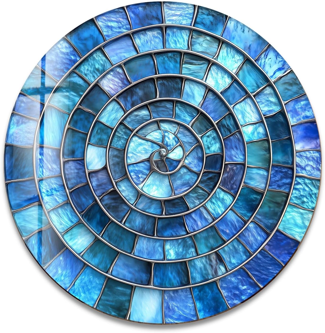 My Photostation.com 20''(50cm) Diameter Blue Aqua Spiral Harmony Round Glass Wall Art Tempered Glass Printing Wall Decor Large Wall Art Wall Hangings