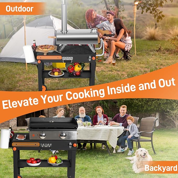Rolling Grill Cart with Spice Rack, Blackstone Stand for 17"& 22" Griddle, Grill Stand with Storage Shelf, Griddle Table for Ninja, Weber, Portable Grills Table for Patio, Backyard, Camping