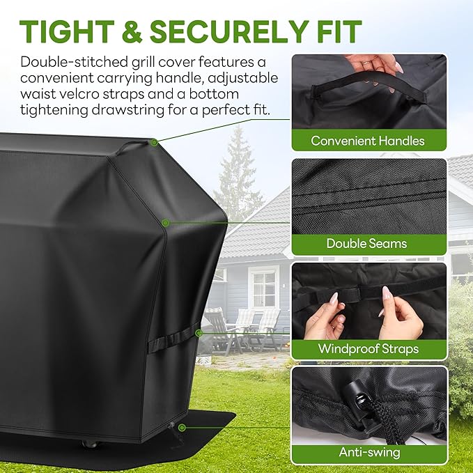 Grill Cover 60 Inch & Under Grill Mat,Waterproof Fade Resistant Anti-UV Barbecue Grill Cover & Weather Protection BBQ Cover for Griddle Outdoor,Compatible with Weber Nexgrill Charbroil Grill