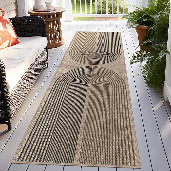 Easy Jute Rainbow Runner Rug, 2.6x8 Washable Rugs Runner for Hallway Non-Slip Boho Farmhouse Kitchen Runner Rug, Modern Abstract Indoor Outdoor Carpet for Porch Laundry Entryway
