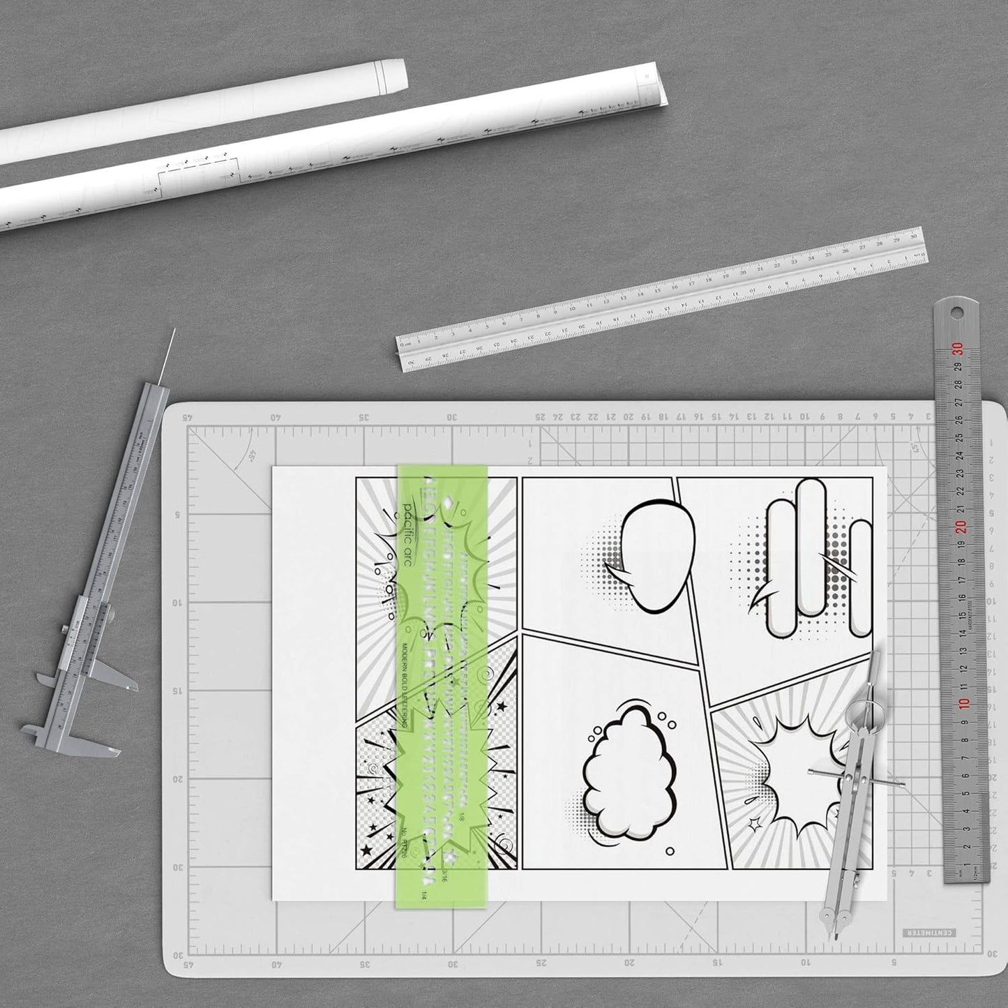 Pacific Arc Modern Bold Lettering Template Guide, with 1/8 to 1/4 Inch Letters