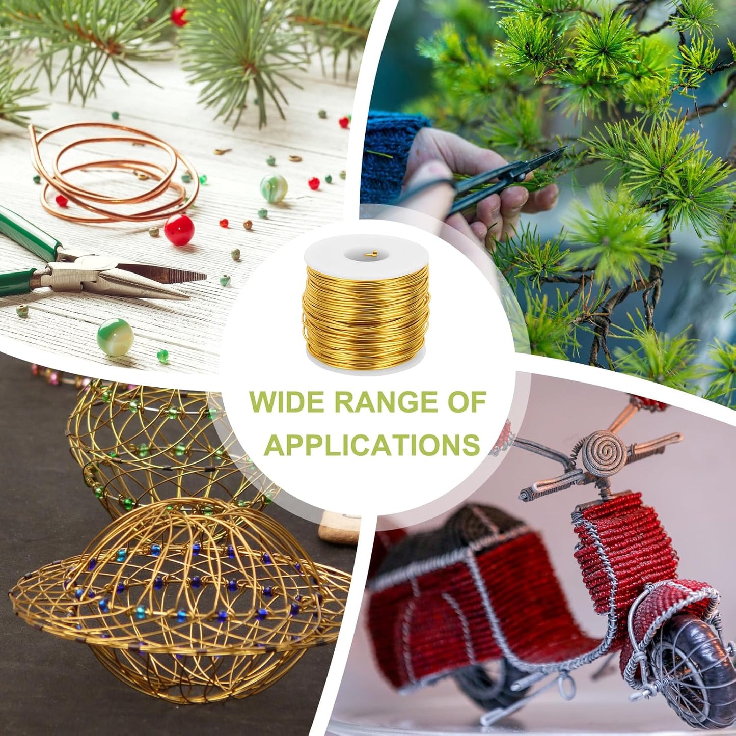 MECCANIXITY 15 Gauge Anodized Aluminum Craft Wire Bendable Bonsai Training Wire 223 Feet 1.5mm for Sculpting Crafts Wreath Floral Beading Jewelry Making, Gold Tone