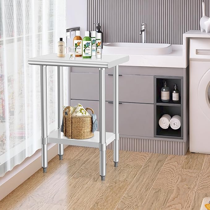 HARDURA Stainless Steel Work Table Commercial 18×24 Inches Kitchen Prep Table and Heavy Duty Commercial Workbench NSF 430 with Undershelf and Galvanized Legs