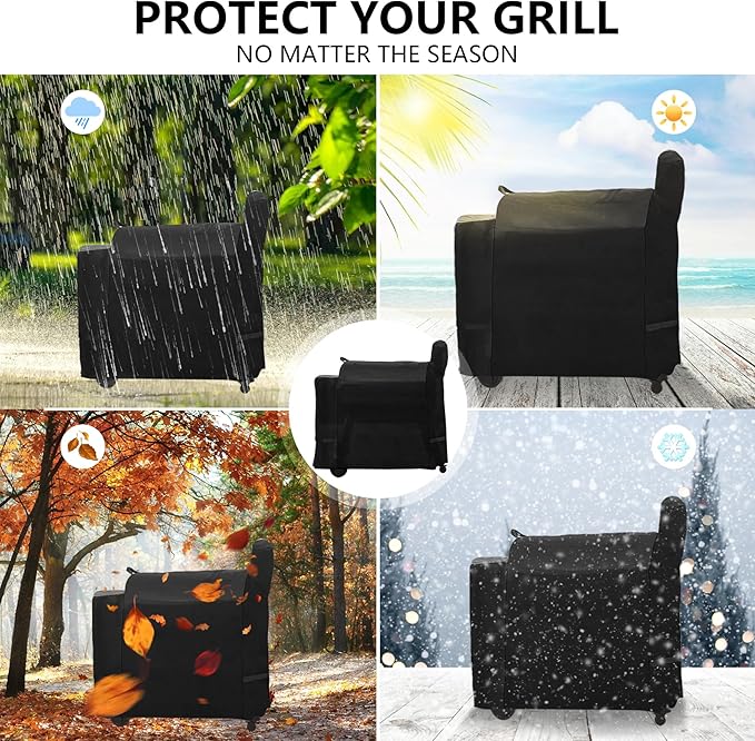 Outdoor Heavy Duty Waterproof Pellet Grill Cover for Traeger 34,Pro 34 Series Wood Pellet Smoker Grill,Texas and More,Full Length All Weather Protection Grill Cover for Traeger BAC380 BAC504,Black