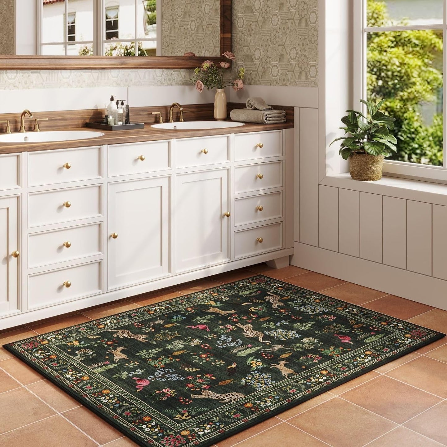 Rugcomf Door Mat Indoor Entrance 2x3 Rug Machine Washable Boho Floral Animal Small Area Rug Non-Slip Low Pile Throw Rugs for Entryway, Kitchen, Front Door Indoor Entrance, Entry, Kids Room (Green)