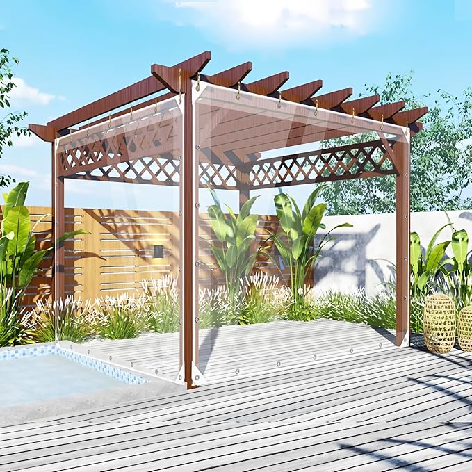 Clear Tarp 8x16ft Clear Tarps Heavy Duty Water Resistant,14Mil Thickened Transparent Tear Resistant PVC Vinyl Tarpaulin Enclosurewith Grommets and Reinforced Edges for Patio,Porch and Outdoor