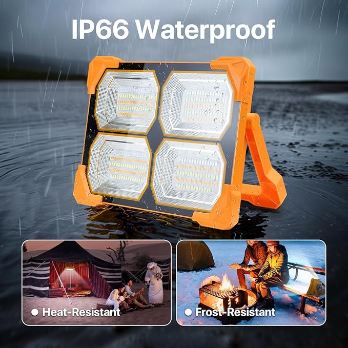 Portable LED Work Solar Light - Kifflux 300W Rechargeable LED Solar Work Light, Magnetic Worklight with IP66 Waterproof, Portable Solar Power Outdoor Working Light for Emergency Camping(2 Pack)