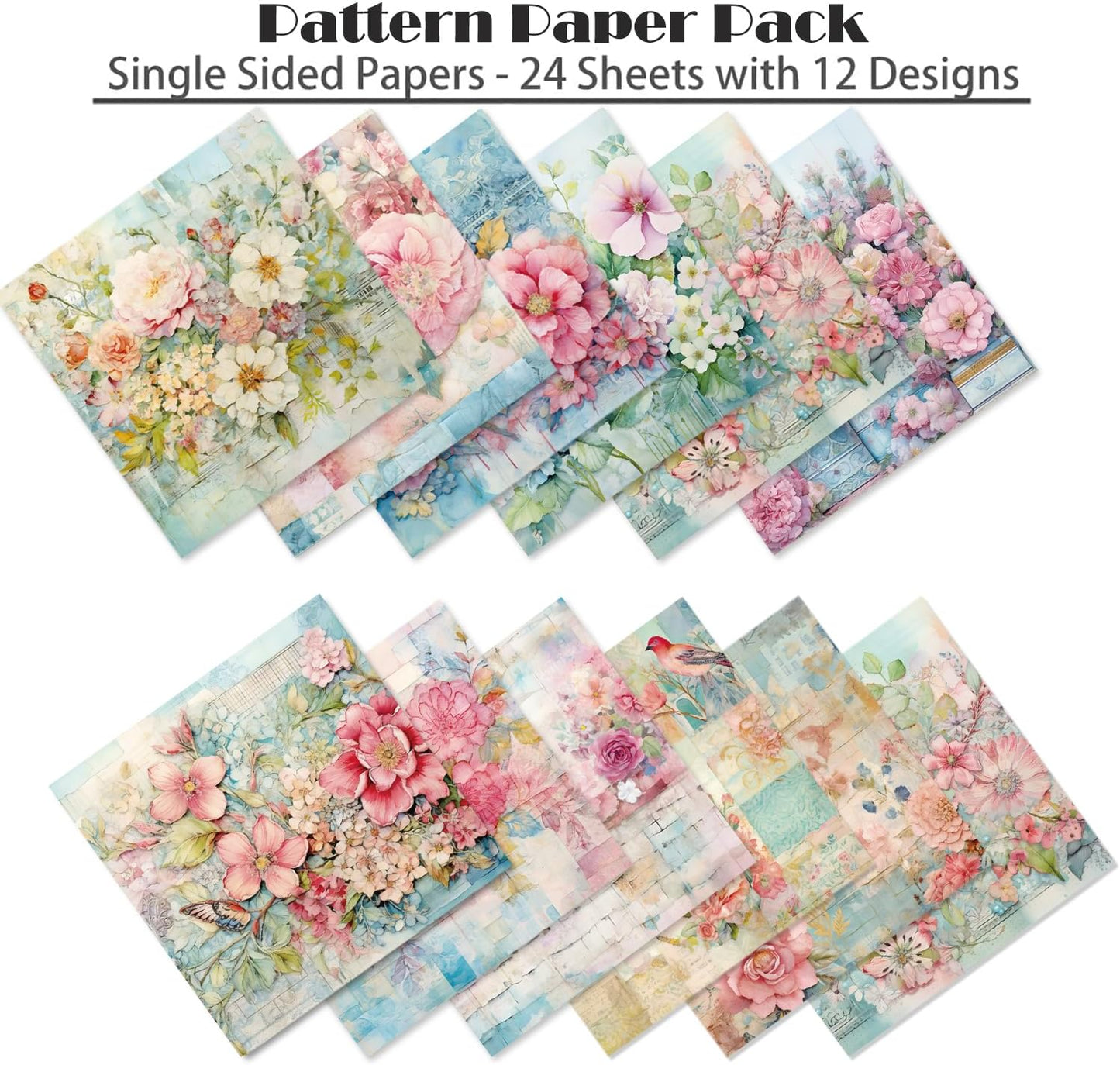 YASMEN 24 Sheets Scrapbook Paper Pads, 6X6 Single-Sided Cardstock Paper, Decorative Craft Paper, Flowers Pattern Paper Pack, DIY Decopodge Papers, Journal Scrapbooking Supplies, Card Making Supplies