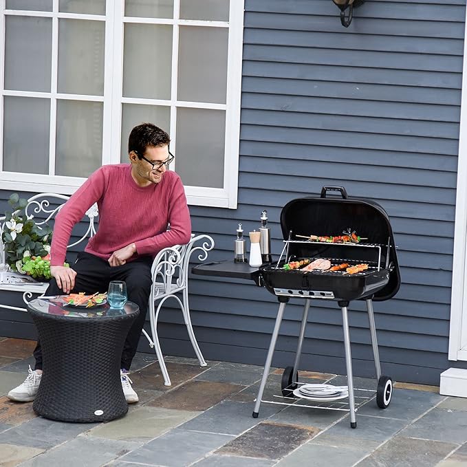 21 Inch Portable Charcoal Grill with Wheels and Bottom Shelf, Outdoor BBQ Smoker with Adjustable Lid Vents, Charcoal Barbecue for Picnic, Camping, Patio & Backyard