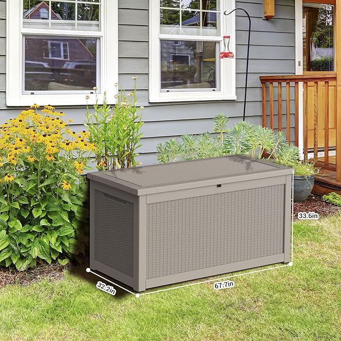 DRATO 320 Gallon Deck Box, Outdoor Large Waterproof Resin Storage Box with Lockable Lid for Patio Cushions, Gardening Tools(Gray,320 Gallon)
