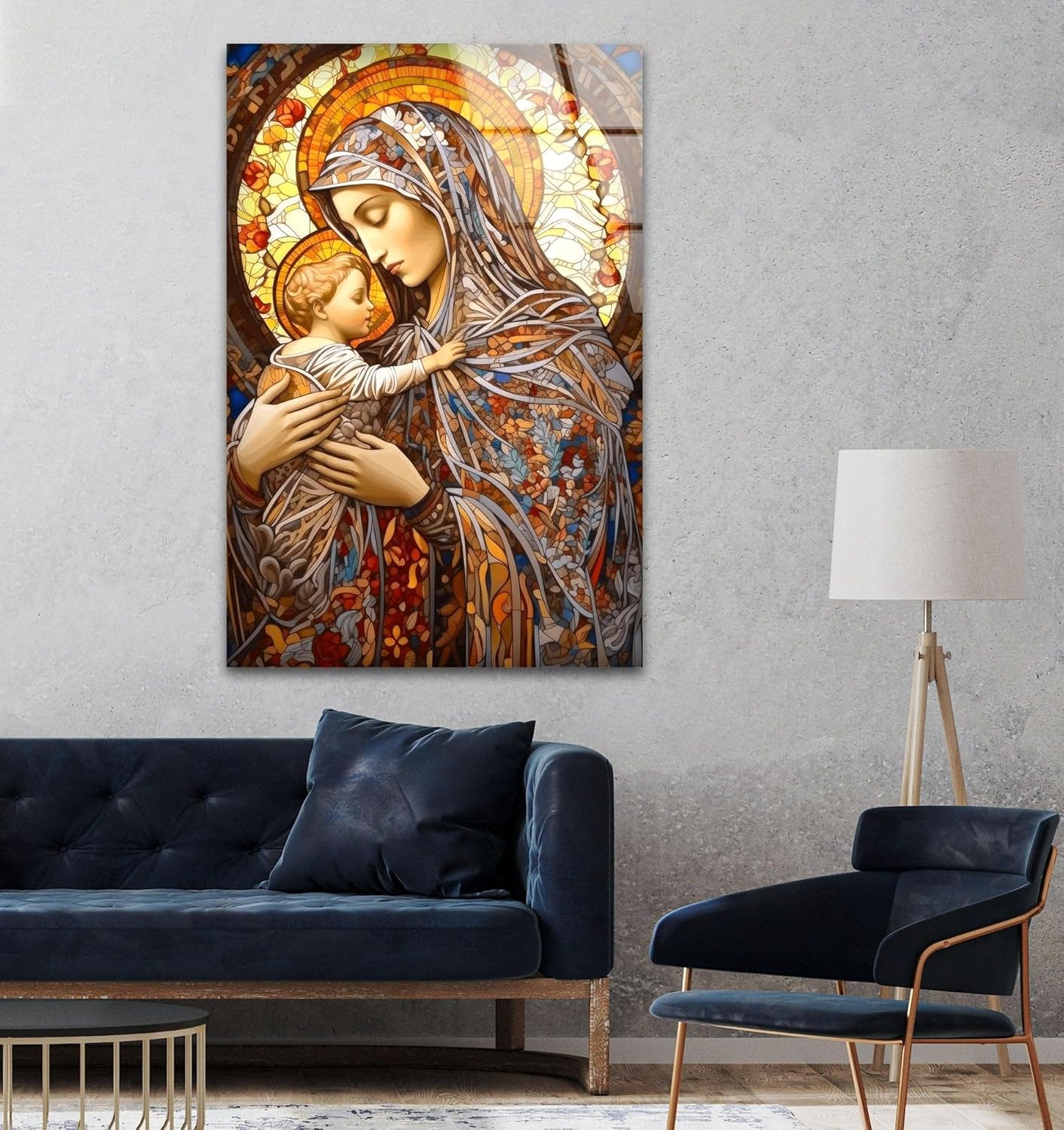 My Photostation.com 32Wx48H'' Jesus and Virgin Mary Glass Wall Art Tempered Glass Printing Wall Decor Large Wall Art Wall Hangings