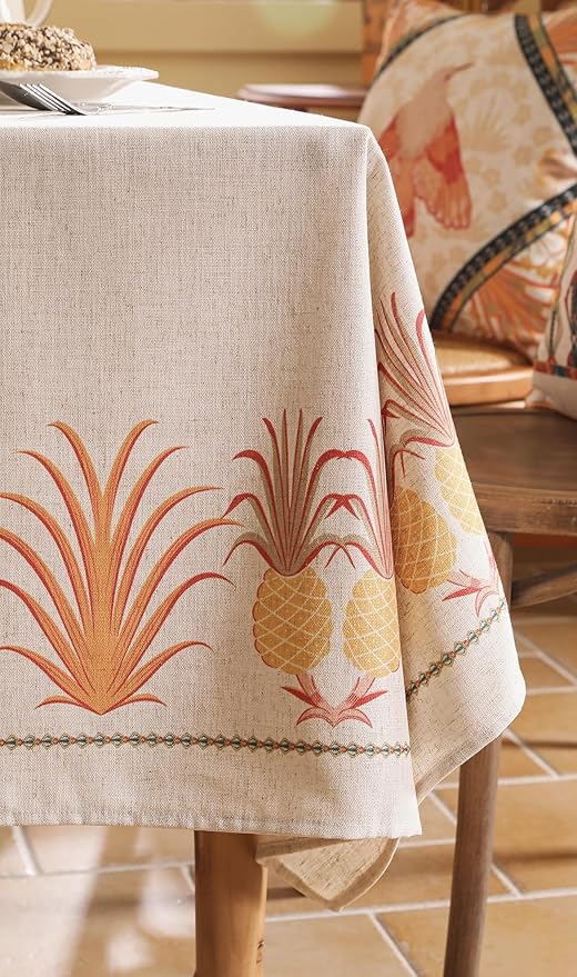 patdrea Designer Linen Tablecloth for Rectangle Table,Pineapple Pattern Colorful Tropical Style Tablecloths,Table Cover Cloth Decor for Kitchen Dining Christmas,Thanksgiving,55"x87"-Pineapple B