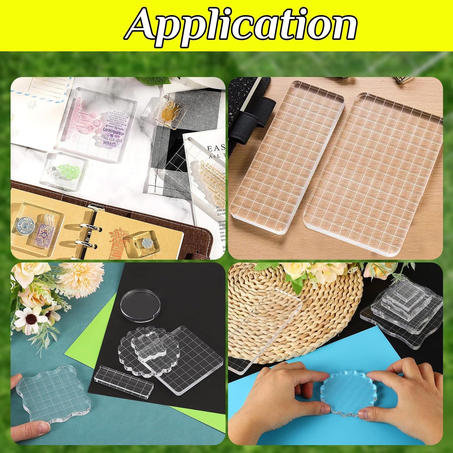 10Pcs Clear Acrylic Stamp Blocks Set, Acrylic Stamping Blocks Tools Clear Stamps with Grid Lines for Photography Props Scrapbooking Crafts Card Making