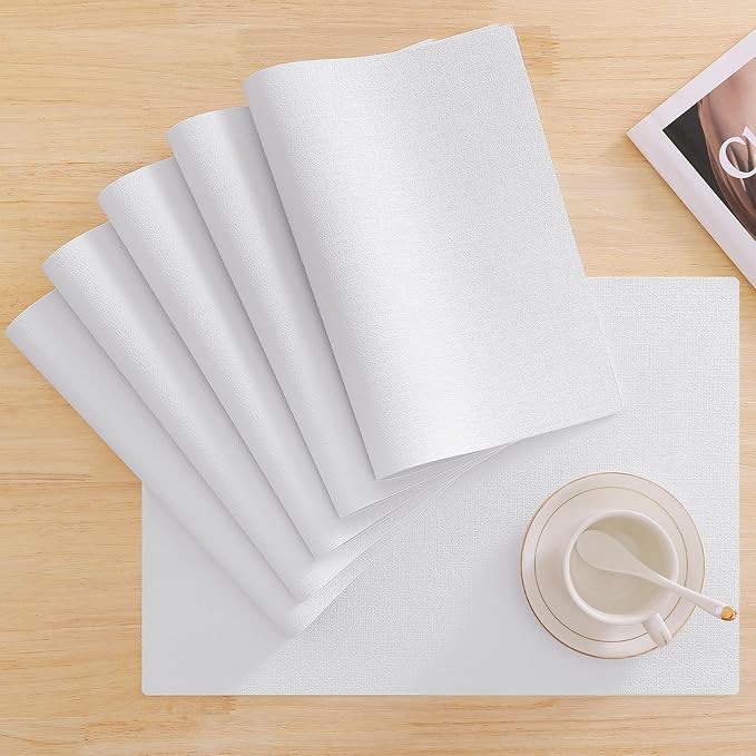 Homaxy Faux Leather Heat Resistant Placemats for Dining Table Set of 8, Waterproof Wipeable Washable PU Table Mats, Easy to Clean Anti-Slip Place Mats, 11.8" x 17", White
