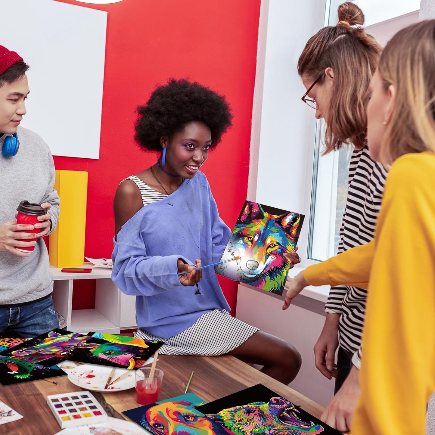 Zhanmai 12 Pack Pre Drawn Canvas for Painting Sip and Paint Kit 8 x 10 Paint Party Set Canvas Painting Pre Printed Canvases for Party Favor DIY Virtual Adult's Date Night(Colorful Animals)