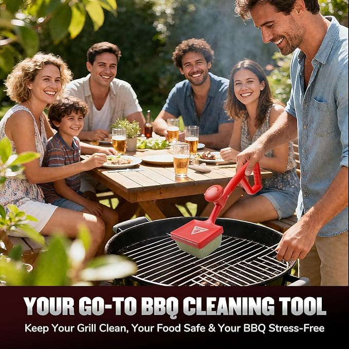Bristle Free Steam Grill Brush for Outdoor Grill, Safe No Wire Replacement Brush Head with Scraper, Heavy-Duty Grill Cleaning Tool for Weber Spirit & Genesis, Napoleon Rogue & Prestige, Red