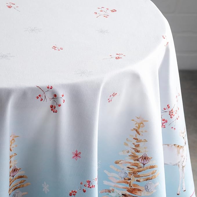 Maison d' Hermine Table Cloth Round Table 100% Cotton 69 Inches Fall Tablecloth Reusable Everyday Use for Thanksgiving Christmas Decorations Dining Farmhouse Party (Fairy Tale Forest)