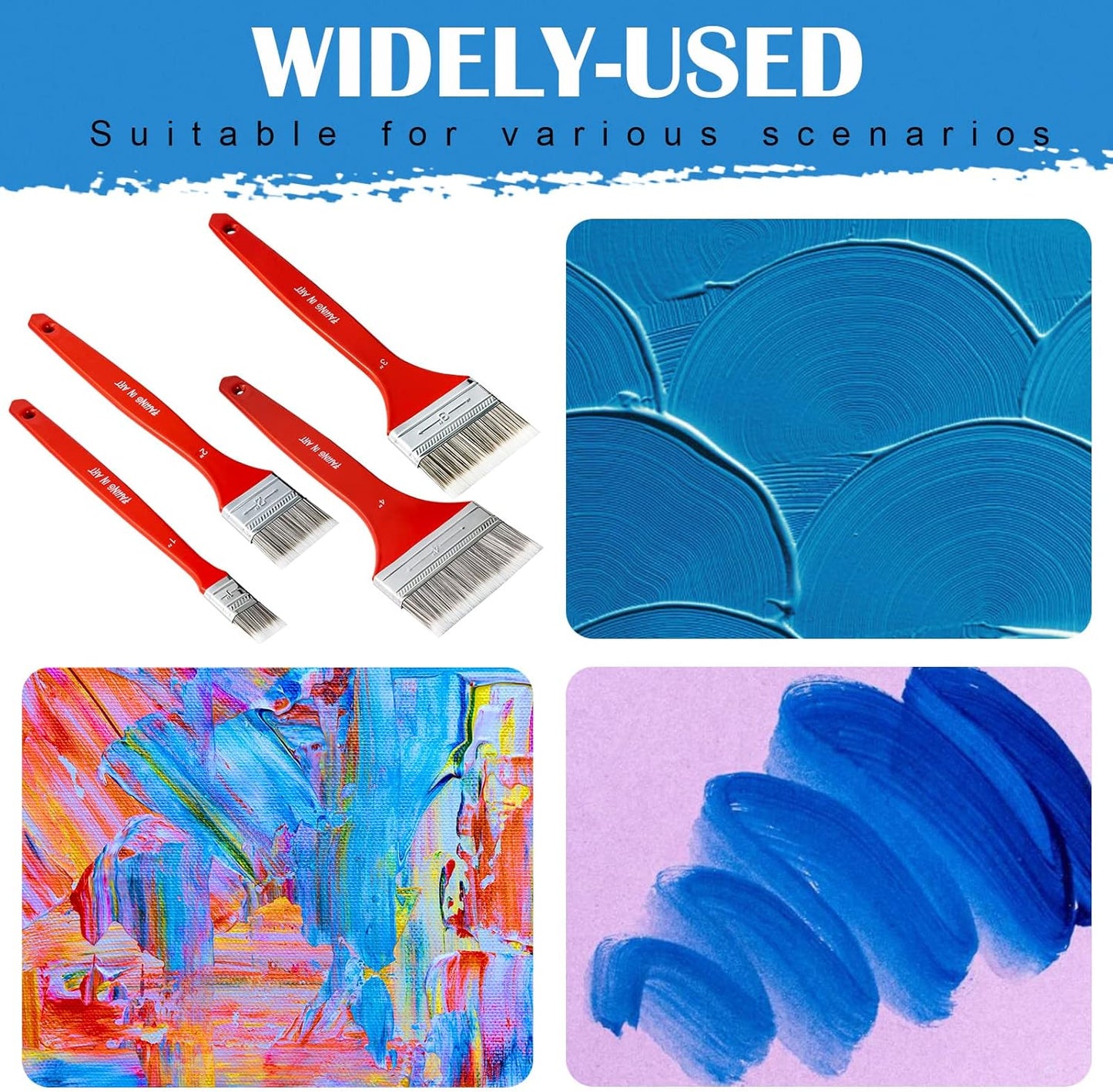 Falling in Art Flat Paddle Paint Brush with Long Handle, Large Scale Brush for Oil and Acrylic Paints, 4 Inch