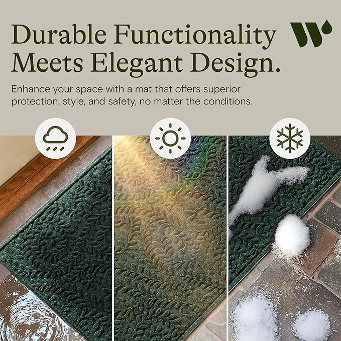 WaterHog Indoor/Outdoor Door Mat, 3' x 5', Made in USA, Durable & Skid-Resistant Front Door Rug, Decorative, Water-Trapping & Heavy-Duty Entryway Floor Mat For Your Home, Boxwood Collection, Evergreen