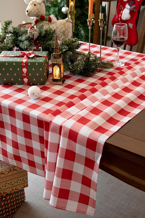 Waterproof Plaid Tablecloth Fabric - Oblong 52x70 Inch Classic Buffalo Tartan Table Cloth for Indoor/Outdoor Use - Washable Tabletop Cover for Dinner, BBQs, and Parties