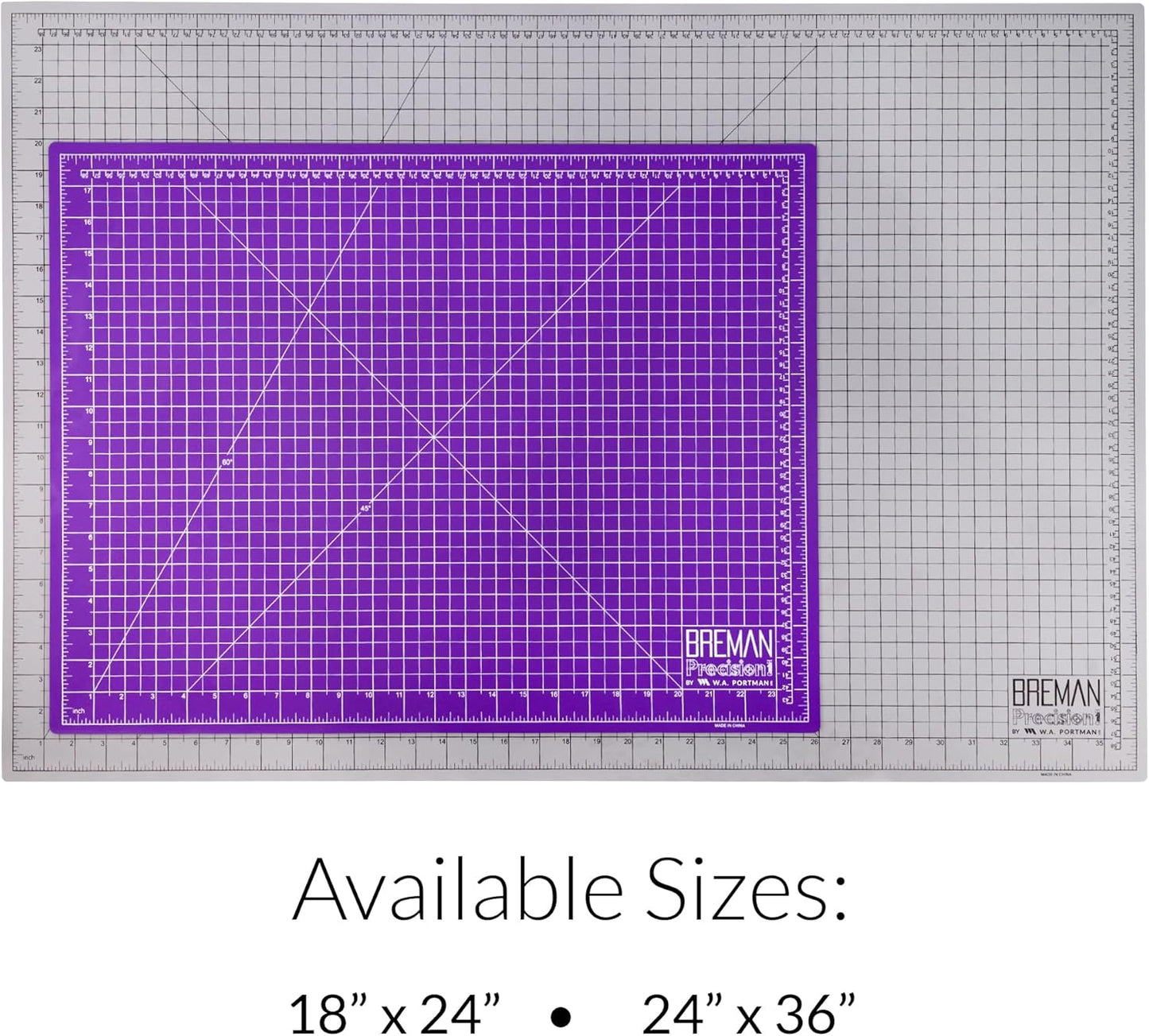 Breman Precision 18x24 Inch Self Healing Cutting Mat - 2-Sided 5-Ply PVC Purple/Gray Cutting Mats for Crafts, Sewing, Quilting and DIY Projects - Durable and Non-Slip Design with Precise Grid Lines