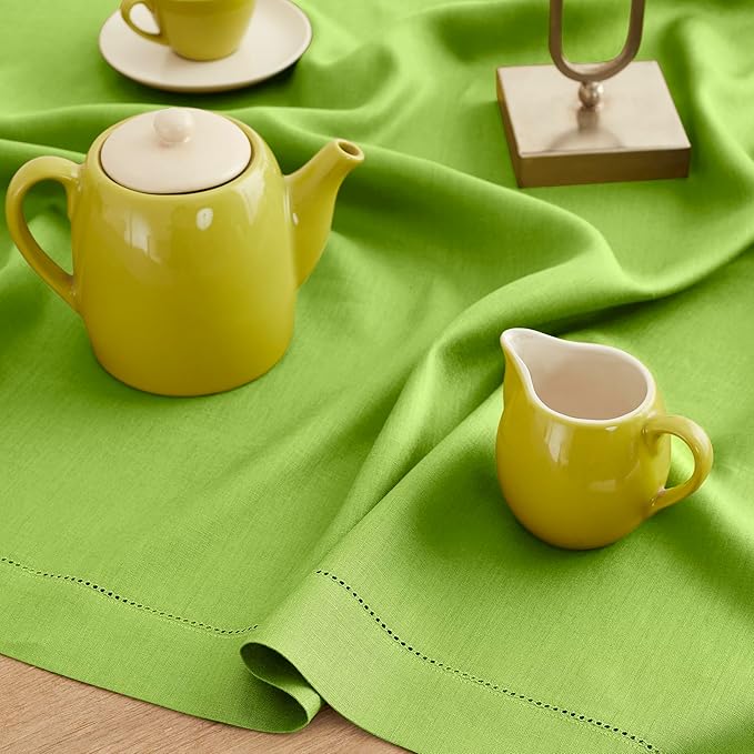 Solino Home Linen Table Runner 120 Inches Long - 100% Pure Linen Lime Green Table Runner 14 x 120 Inch for Spring, Easter, St Patricks Day - Classic Hemstitch
