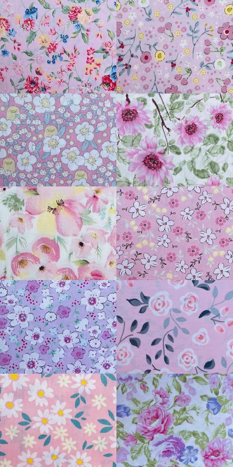 HANPATQUI 50PCS 12 x 12 inch Pink Printed 100% Cotton Fat Quarters Fabric for Sewing and Quilting Bundles Precut Fabric Square for DIY Craft Patchwork