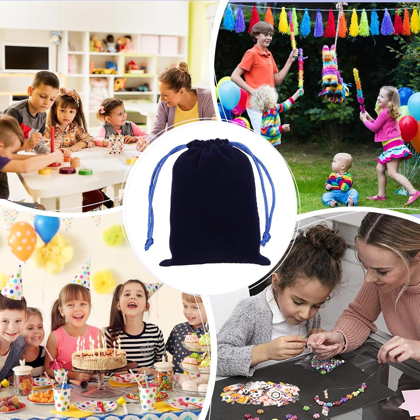 Velvet Drawstring Jewelry Bag, 50Pcs Blue Coin Pouch, 3x4 Dice Bag, for Small Jewelry, Wrapping Halloween Party Favors, Small Bussiness, Pendents, Bracelet, Customers