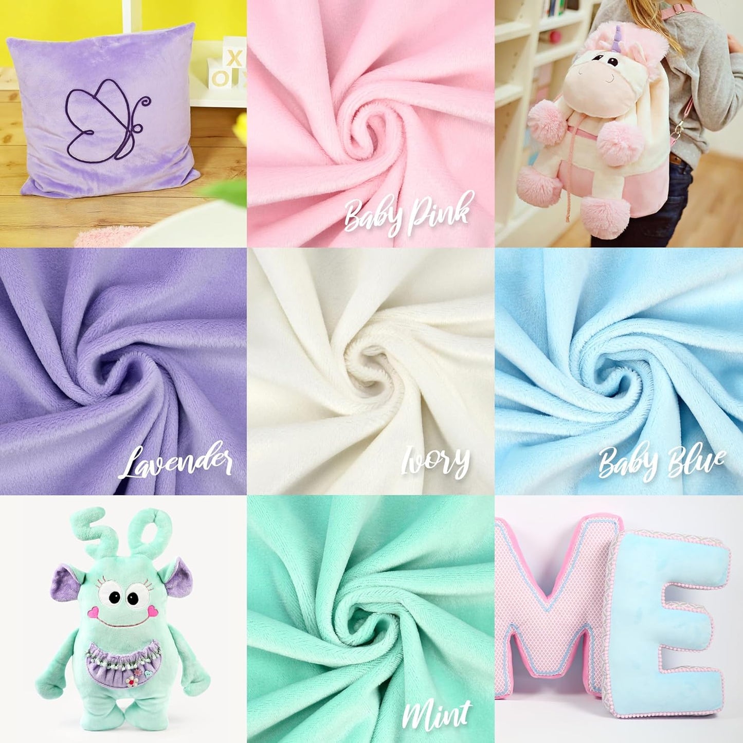 kullaloo Plush Fabric | Precut Fabric Bundle: 5 Pieces Solid Minky Fabric for Sewing | 19.5x29.5 Each | for Plushies, Baby Blankets, Pillows, Dog Beds, Apparel | Pastel Colors Minky Fabric Pack