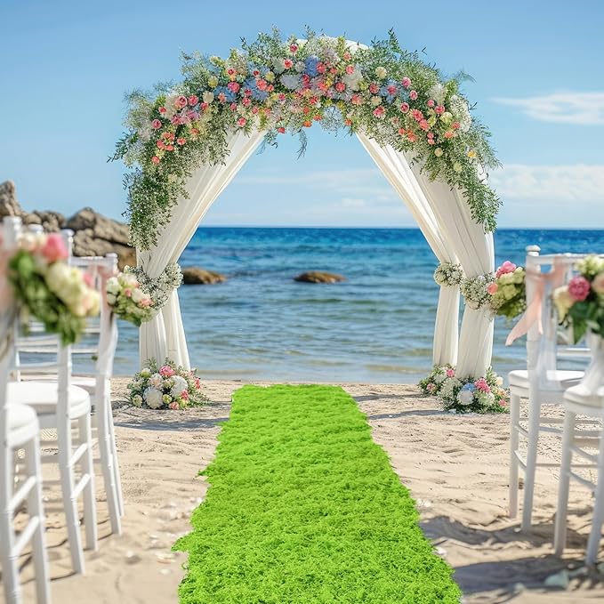 Zeyune 2 Pcs Fake Moss Table Runner for Crafts 12'' x 71'' Artificial Moss Sheet Roll Waterproof Carpet Blanket for Wall Roof Garden Wedding Birthday Party Table Decoration (Light Green)