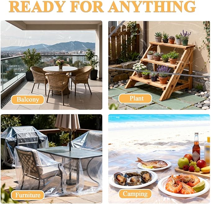 4x21 FT Clear Vinyl Patio Enclosure Panels - Heavy Duty Waterproof Clear Tarps with Reinforced Edges & Grommets for Temporary Winter Porch Enclosure & Deck Enclosure