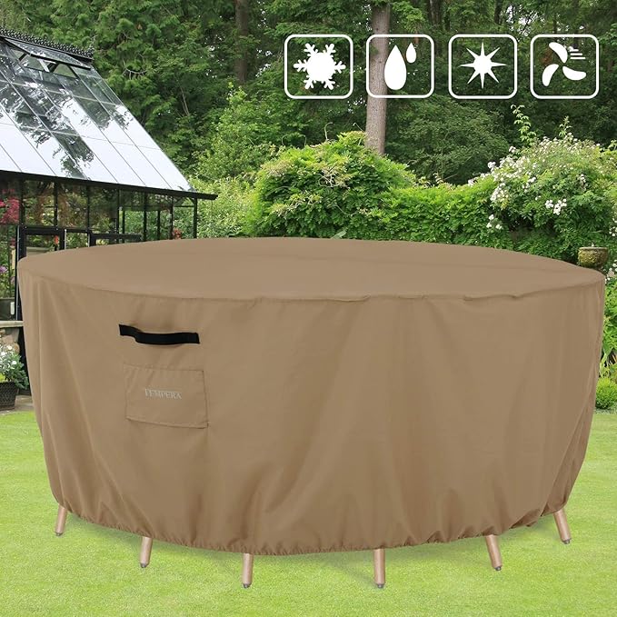 Tempera Patio Round Furniture Cover , Anti-Fading and UV Resistant Sectional Sofa , Outdoor Table Cover Waterproof, 84"D x 27.8"H,Taupe